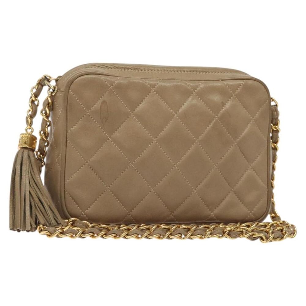 Chanel Matelasse Lambskin Chain Shoulder Bag Beige